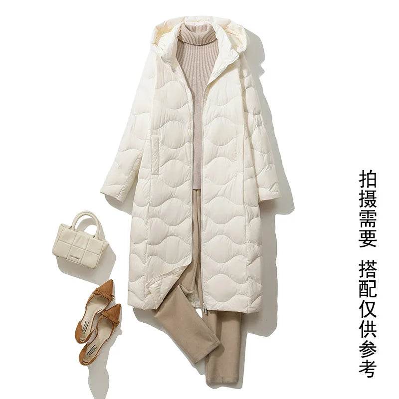 New Lightweight Down Jacket for Women - Hooded & Stylish, Over-Knee - Buy Center UK
