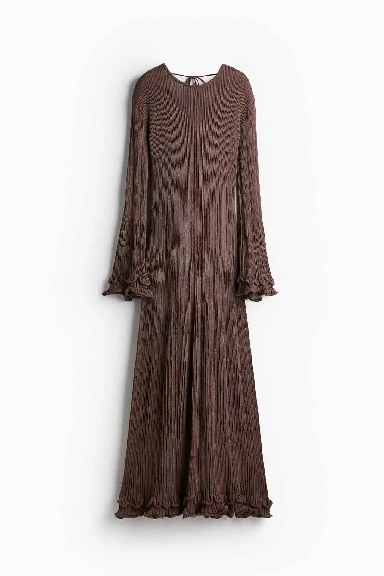 Buy Center Autumn Women's Long Sleeve Slim Fit Dress - Ruffle Accent - Buy Center UK
