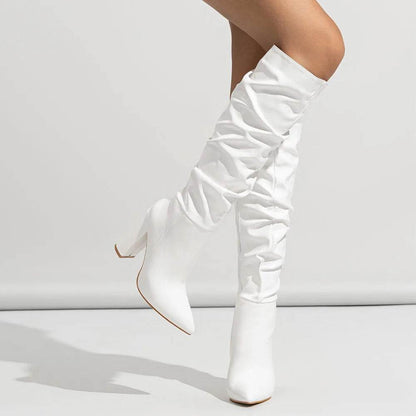 Buy Center Y2K Pink Knee High Boots - Pointy Toe, Block Heels - Buy Center UK