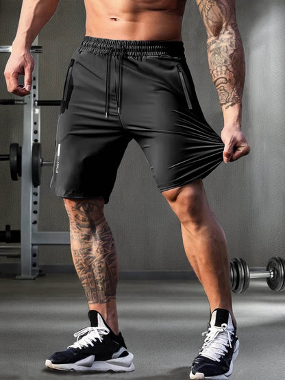 Buy Center Men's Solid Color Shorts - Elastic Drawstring, Zipper Pockets - Buy Center UK
