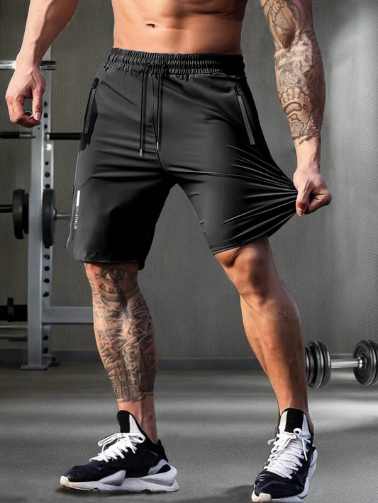 Buy Center Men's Solid Color Shorts - Elastic Drawstring, Zipper Pockets - Buy Center UK