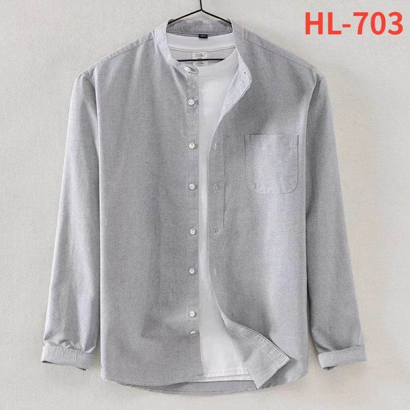 Buy Center Men's No-Iron Pure Cotton Oxford Shirt - Stand Collar - Buy Center UK