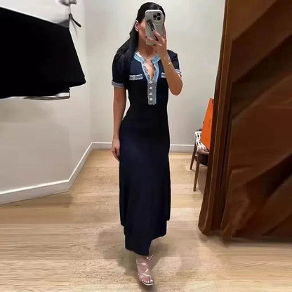 Buy Center Cotton Knitted Dress - Fringe Splicing, Knee-Length Style - Buy Center UK