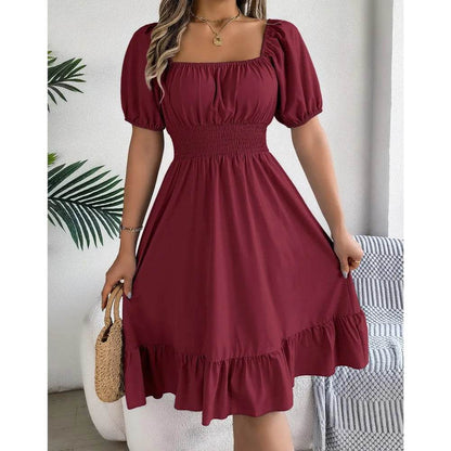 Women's Midi Dress 2024 - Elegant Square Neck and Ruffle Edge - Buy Center UK