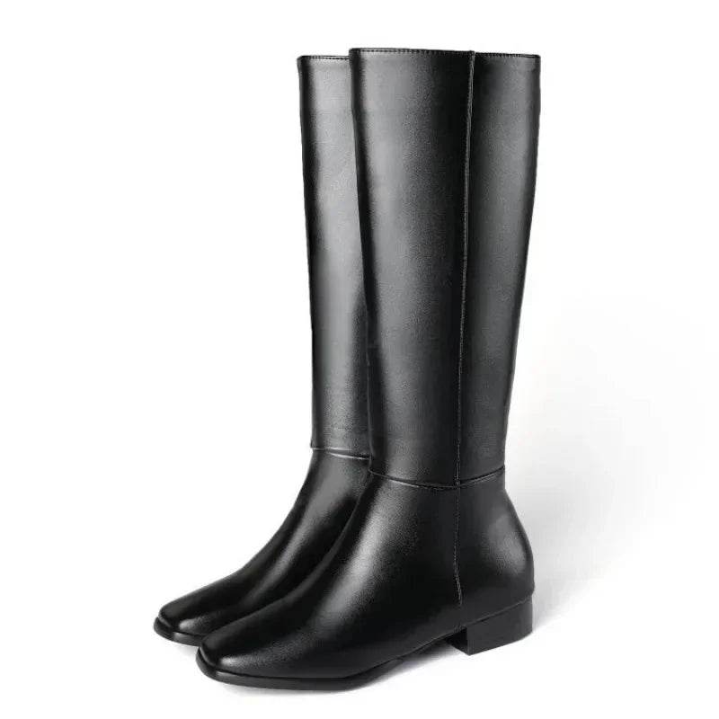 Buy Center Women's Square Tube Boots - Knee-High, Side Zipper Style - Buy Center UK