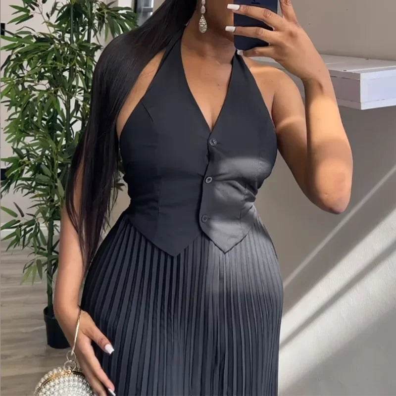 Buy Center 2-Piece Summer Outfit - Halter Vest & Pleated Skirt - Buy Center UK