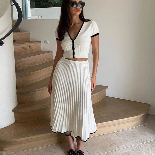 Buy Center 2024 Women's White Skirt Set - Plus Size V-Neck Top - Buy Center UK