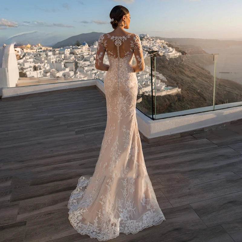 Gorgeous 2-in-1 Wedding Dress - Embroidered Lace & Detachable Train - Buy Center UK