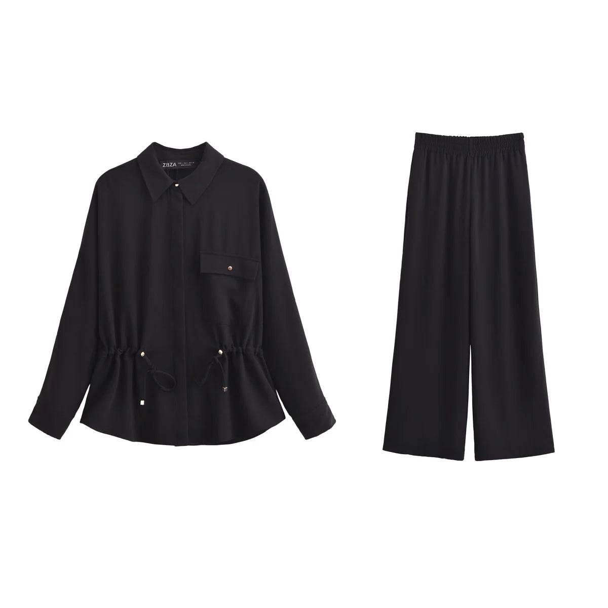 PB&ZA Women's Fashion Sets - Collared Blouse & Wide Leg Pants - Buy Center UK