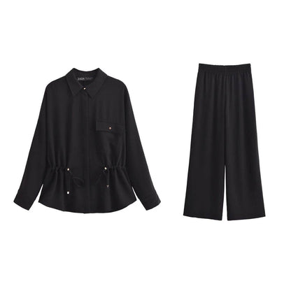 PB&ZA Women's Fashion Sets - Collared Blouse & Wide Leg Pants - Buy Center UK