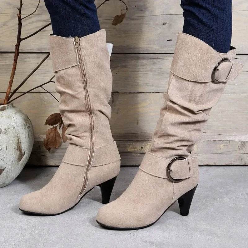 2025 Women’s Knee High Boots - High-Quality Faux Suede, Side Zip - Buy Center UK