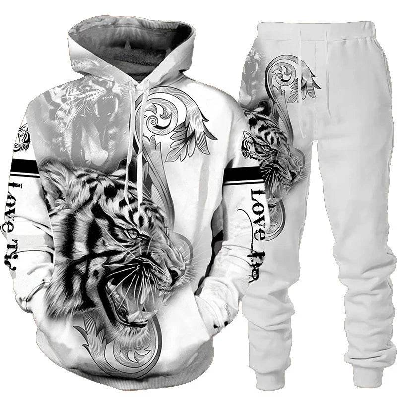 3D Tiger Printed Tracksuit Set - Unisex Hoodie & Pants, Cozy Style - Buy Center UK