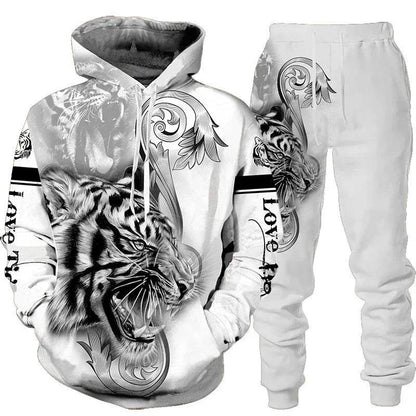 3D Tiger Printed Tracksuit Set - Unisex Hoodie & Pants, Cozy Style - Buy Center UK