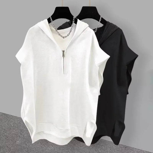 Buy Center Summer Zipper Hooded Sleeveless Tee - Korean Fashion - Buy Center UK