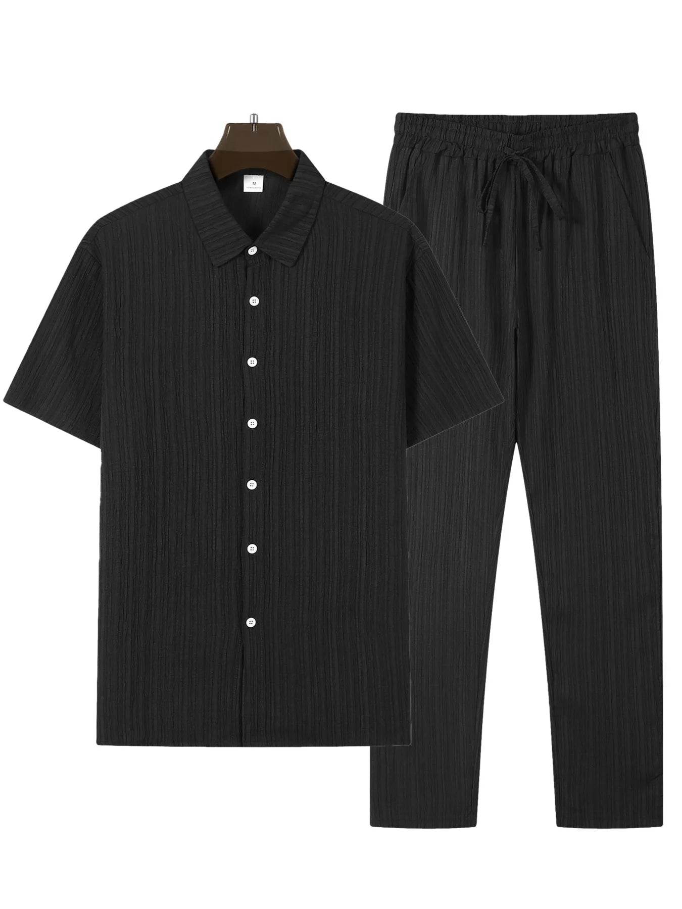Buy Center Men's Casual Stripe Two Piece Set - Short Sleeve & Pants - Buy Center UK