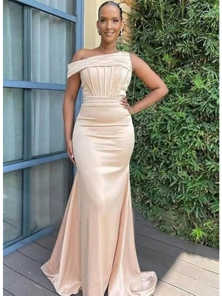 Buy Center Mermaid One Shoulder Satin Bridesmaid Dress - Elegant Gown - Buy Center UK