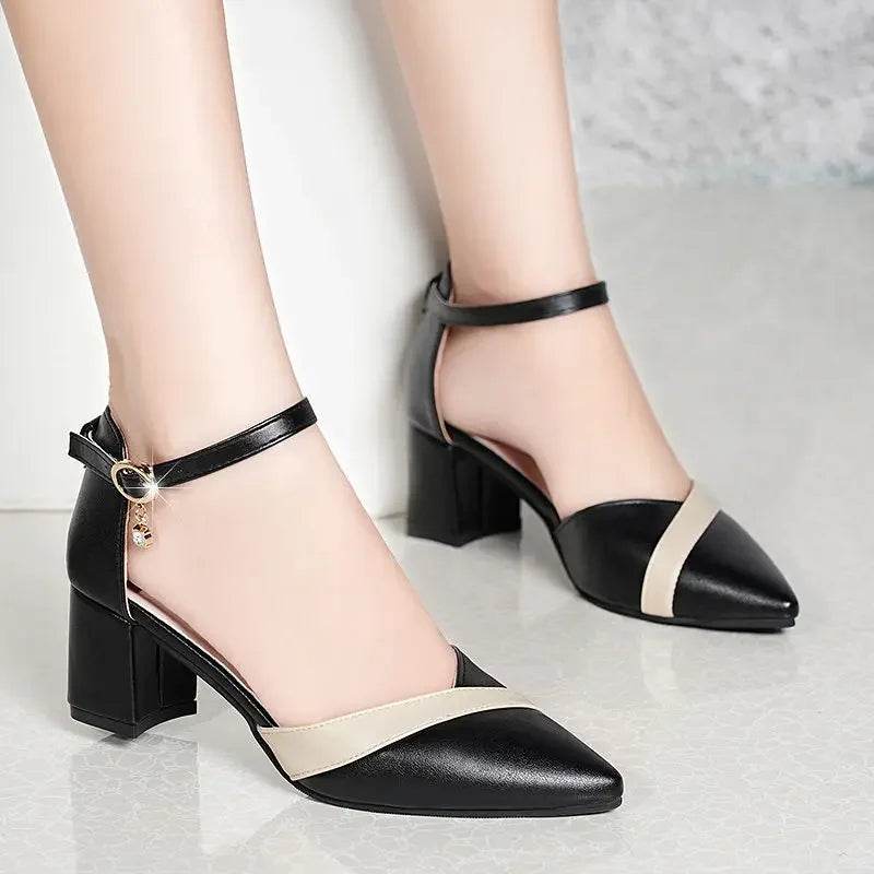 Elegant Women's White Buckle Strap Square Heel Pumps for Office - Buy Center UK
