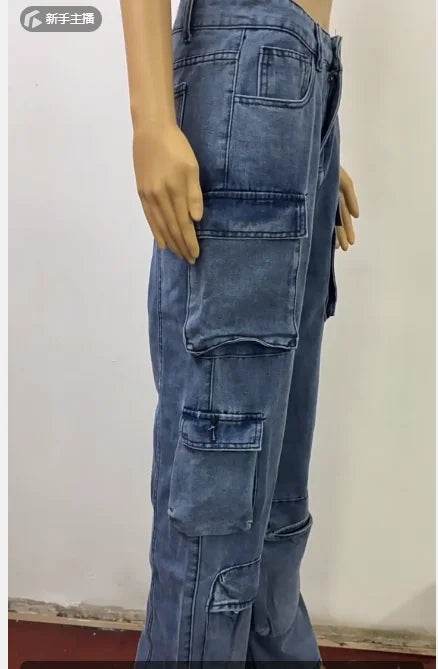 Trendy High-Waist Cargo Pants - Women's Retro Denim Streetwear - Buy Center UK