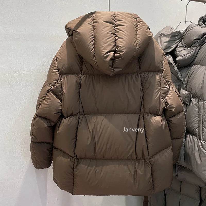 Janveny Women's 90% White Duck Down Jacket - Oversized Puffer Coat - Buy Center UK