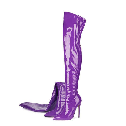 Buy Center Over Knee Boots - Patent Leather, Pointed Toe High Heels - Buy Center UK