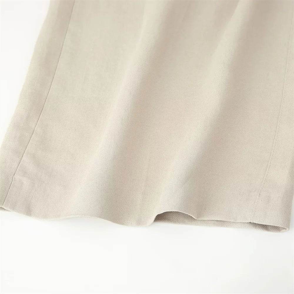 PB&ZA Women's Sleek Beige Blazer & Wide Leg Pants Set for Summer - Buy Center UK