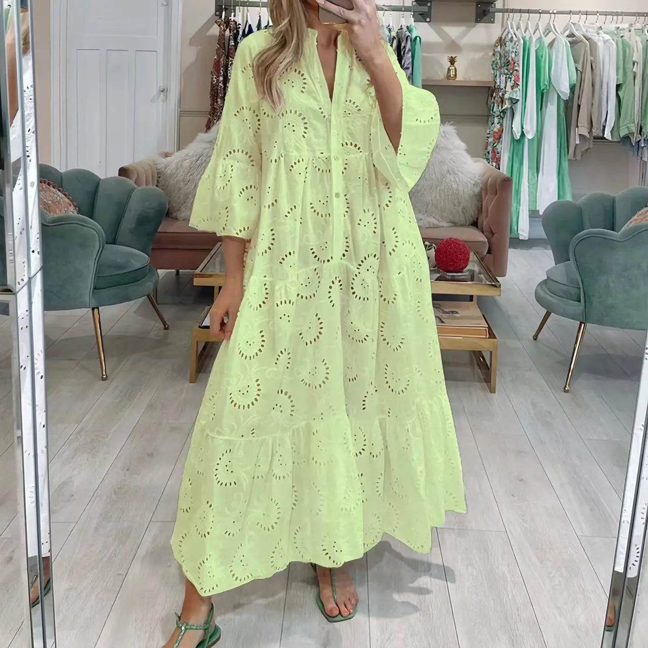 Buy Center V-Neck Shirt Dress 2024 - White Flared Sleeves & Lace - Buy Center UK