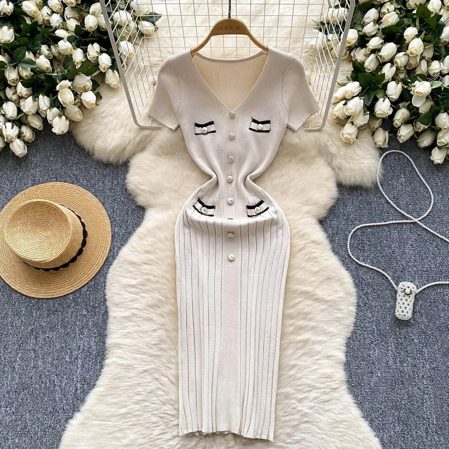 YuooMuoo V-Neck Bodycon Knit Dress - Chic Wrap Hips Design - Buy Center UK