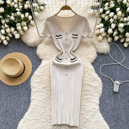 YuooMuoo V-Neck Bodycon Knit Dress - Chic Wrap Hips Design - Buy Center UK