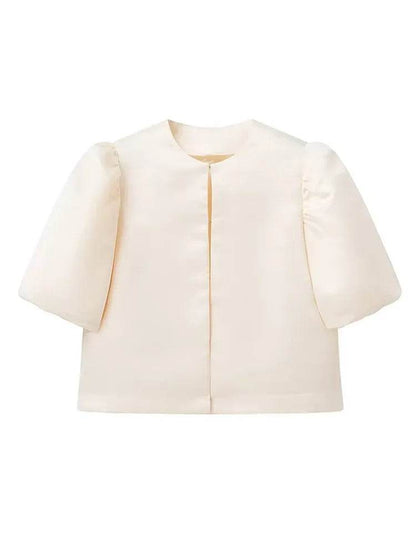 Buy Center Women's Solid Satin Blouse - Pouf Balloon Sleeves, Loose Fit - Buy Center UK