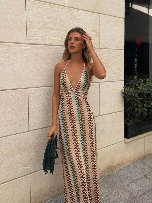 Buy Center Colorful Deep V-Neck Maxi Dress - Chic Sleeveless Style - Buy Center UK