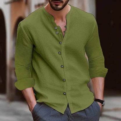Buy Center Cotton Linen Men's Shirt - Retro Casual Long Sleeve Top - Buy Center UK