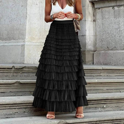 Buy Center Casual Women’s Tulle Maxi Skirt - Elegant Pleated Design - Buy Center UK