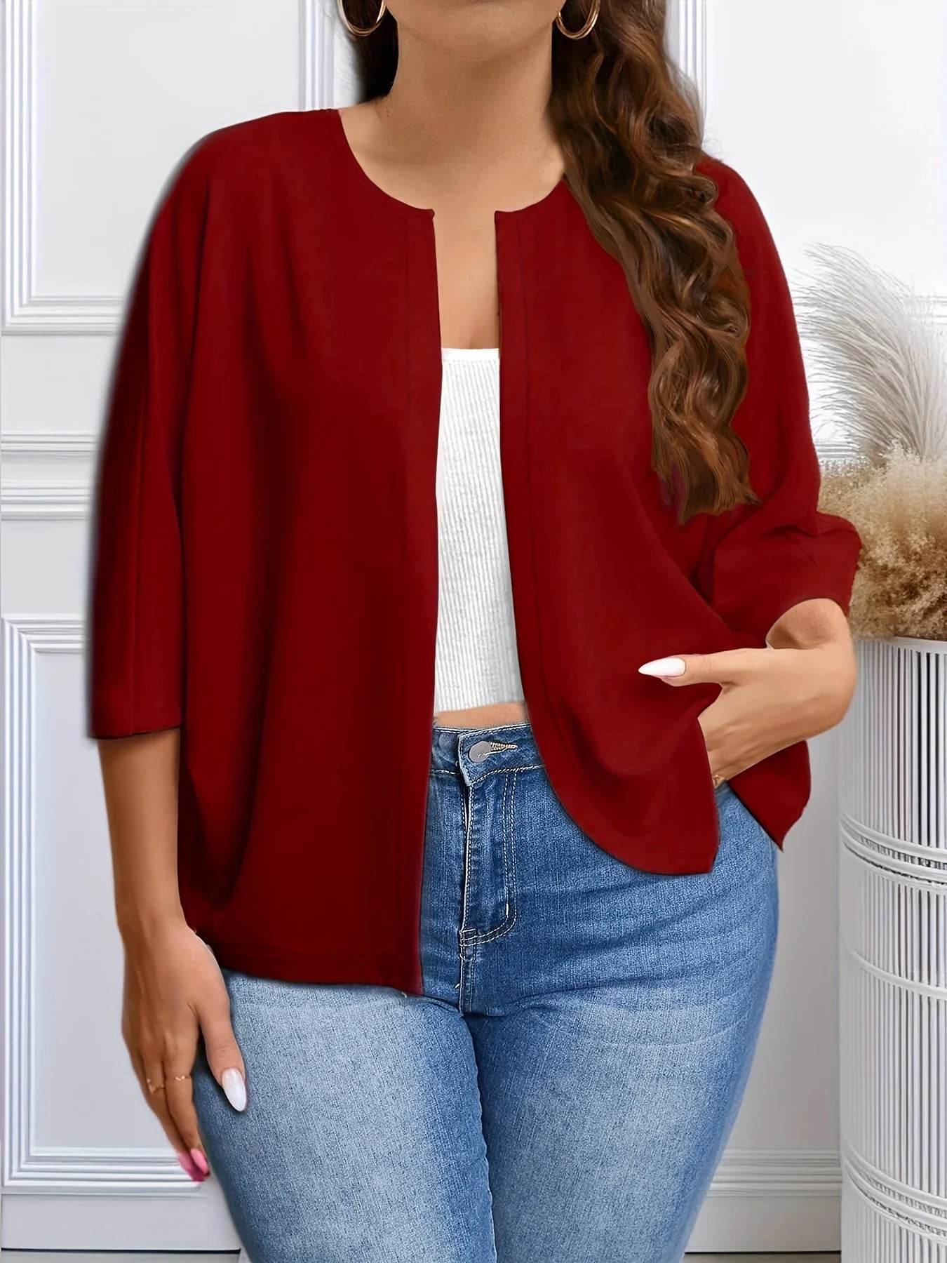 Buy Center Plus Size Open Front Cardigan - Lightweight 3/4 Sleeve Knitwear - Buy Center UK