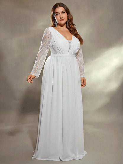 Mgiacy Plus Size Deep V Lace Evening Gown - Full Skirt Elegance - Buy Center UK