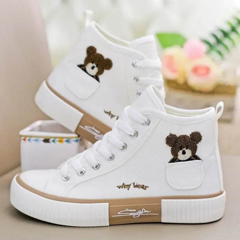 Buy Center Women's Canvas Sneakers - Cute Pocket Bear High-Top Shoes - Buy Center UK