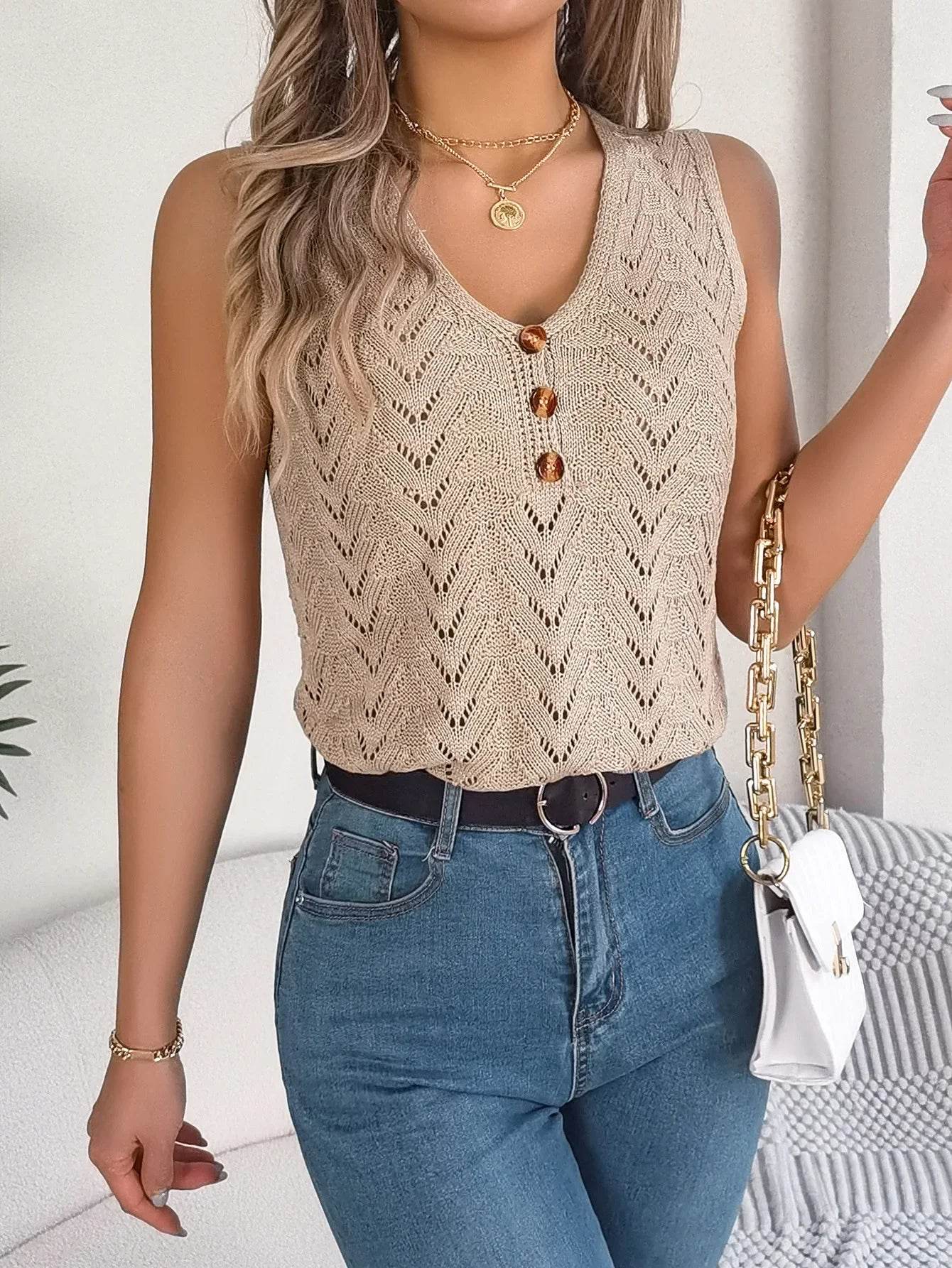 Stylish Women's V-Neck Button Tank Top - Perfect for Summer Vacations - Buy Center UK