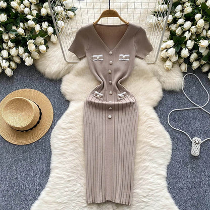 YuooMuoo V-Neck Bodycon Knit Dress - Chic Wrap Hips Design - Buy Center UK