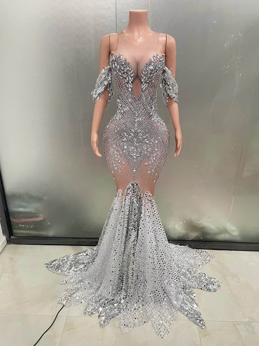 Sparkly Rhinestone Sequins Fishtail Dress for Elegant Evening Events - Buy Center UK