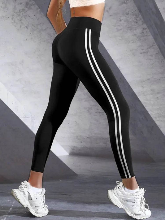 Buy Center Women's High-Waisted Athletic Leggings - Slim Fit, Side Stripes - Buy Center UK