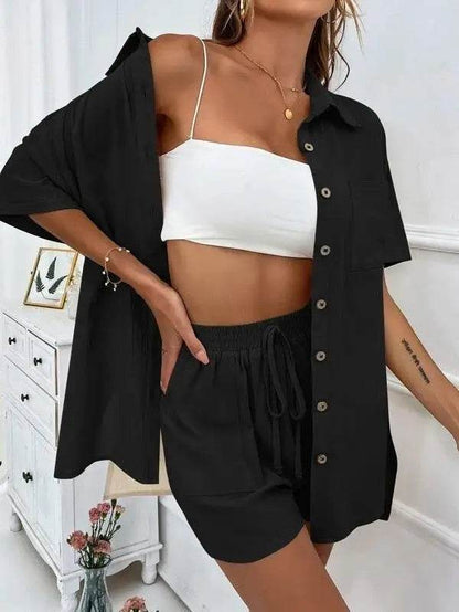Summer Fashion Shorts Two-Piece Set - Casual Tied Shirt & Loose Fit - Buy Center UK