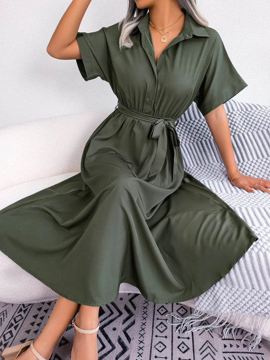 Buy Center Women's Summer Casual Dress - Short Sleeve, Slim Waist Fit - Buy Center UK
