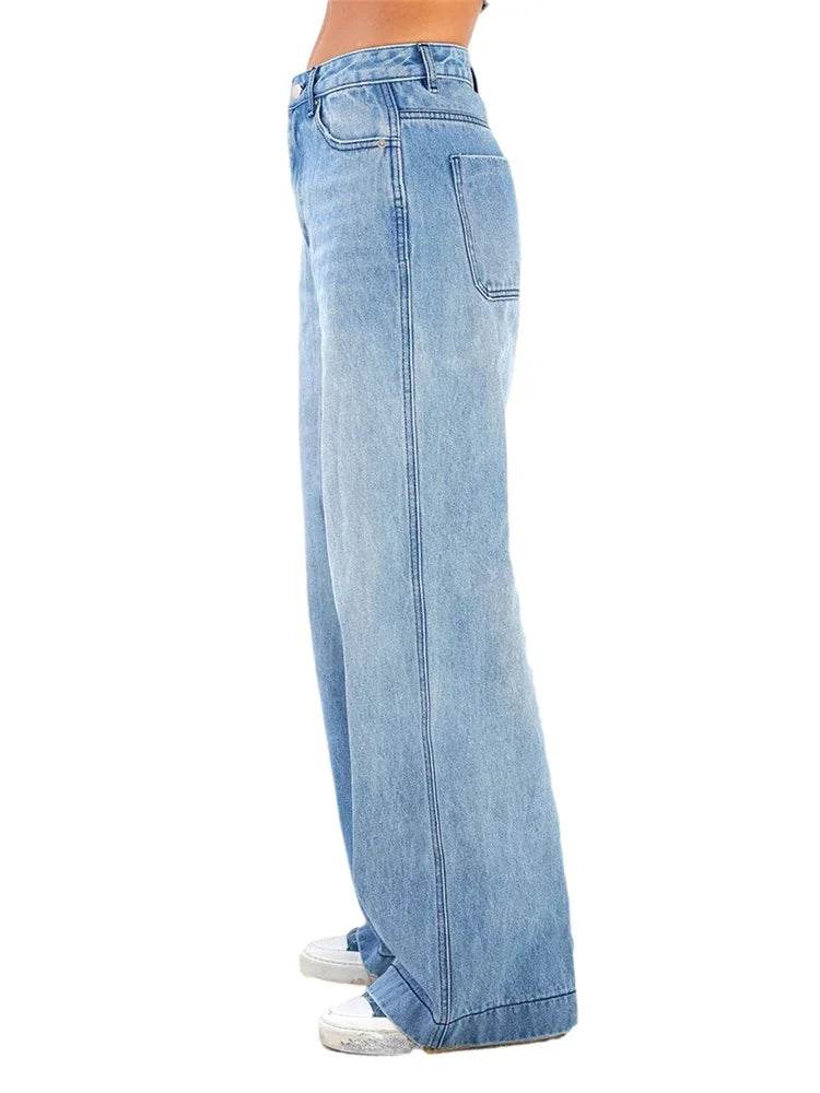 Buy Center High Waist Wide Leg Jeans with Pockets – Fashionable Casual Trousers - Buy Center UK