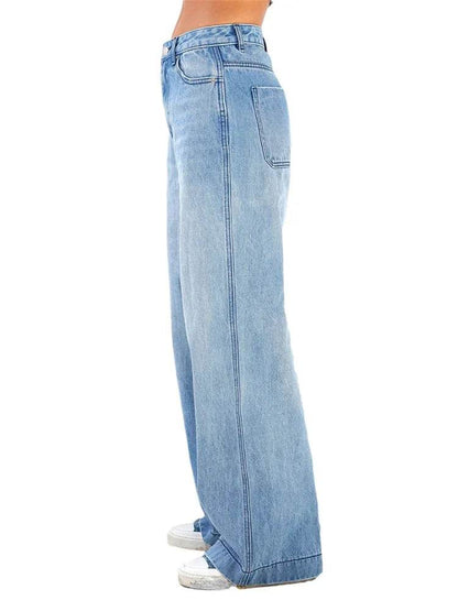 Buy Center High Waist Wide Leg Jeans with Pockets – Fashionable Casual Trousers - Buy Center UK