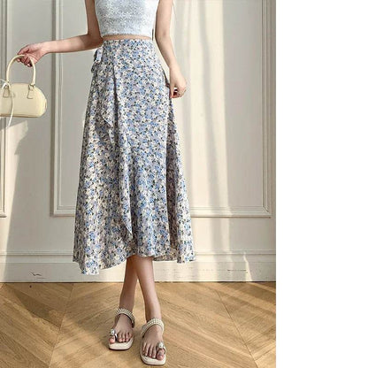 REALEFT Vintage Floral A-line Skirt - High Waist Midi Length - Buy Center UK