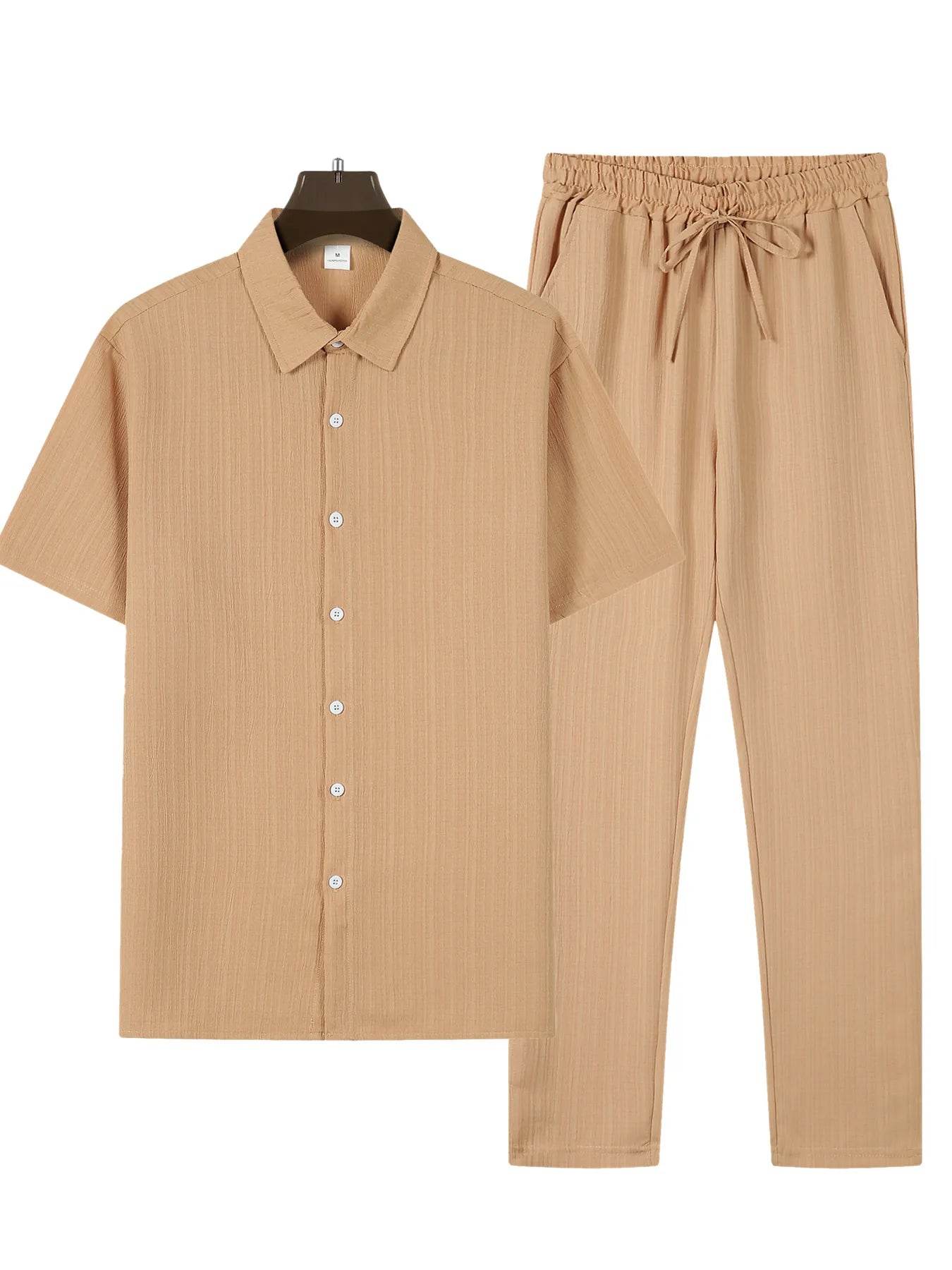 Buy Center Men's Casual Stripe Two Piece Set - Short Sleeve & Pants - Buy Center UK