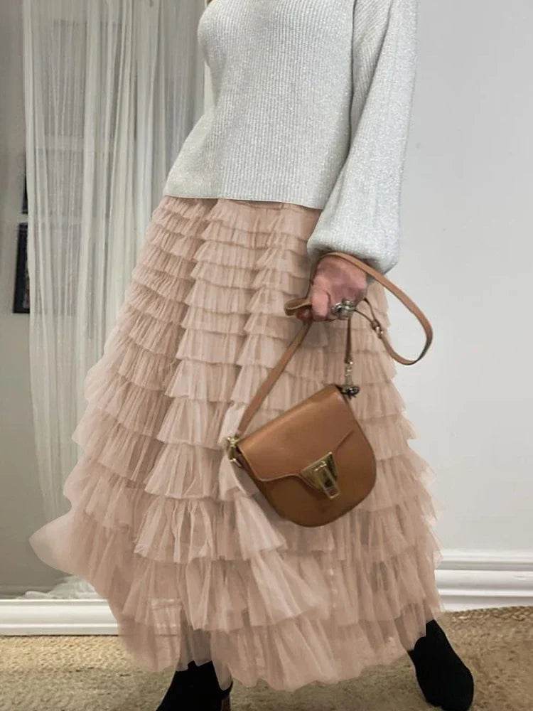 Buy Center Casual Women’s Tulle Maxi Skirt - Elegant Pleated Design - Buy Center UK