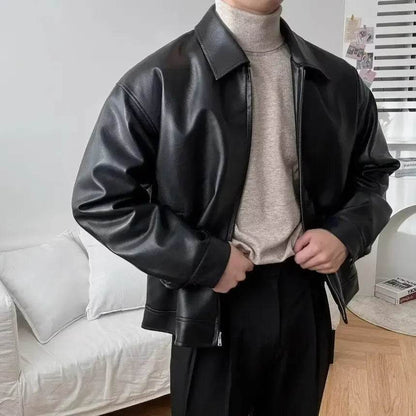 Trendy Men's Leather Jacket - Lightweight Korean Style Motorcycle Vest - Buy Center UK