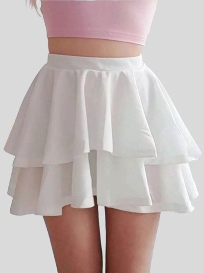 Buy Center Women's High Waist A-Line Mini Skirt - Double Ruffle Hem - Buy Center UK