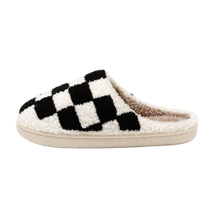 Buy Center Women's Fluffy Checker Slippers - Cozy Indoor House Shoes - Buy Center UK