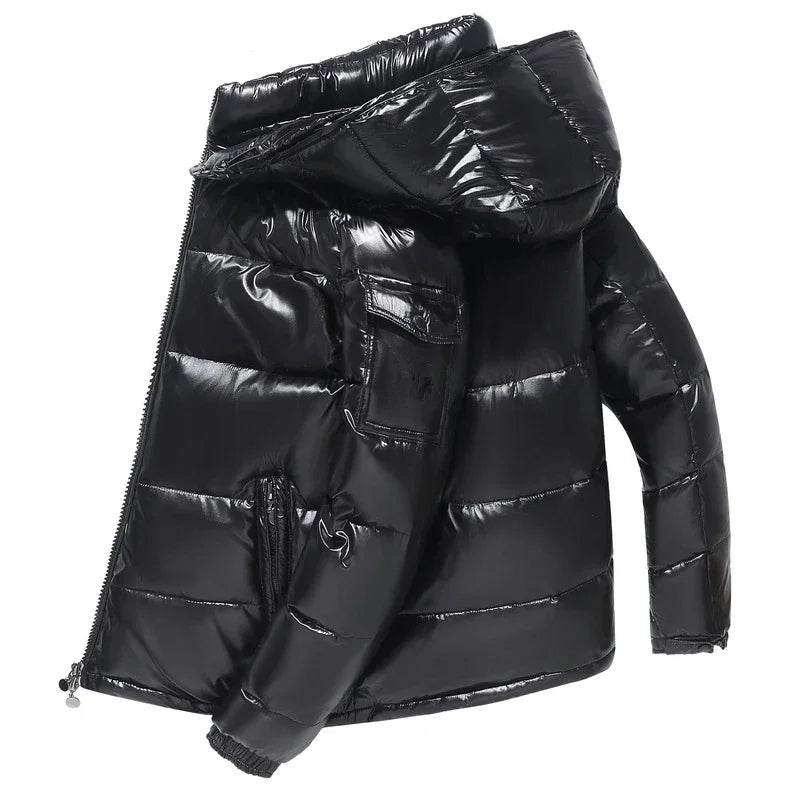 Buy Center Glossy Down Jacket for Men - Thickened, Hooded, Warm - Buy Center UK